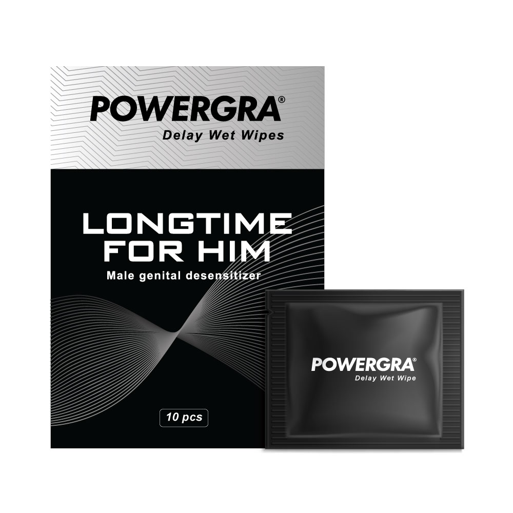 Khăn lau chống xuất tinh sớm Powergra Delay Wet Wipes kéo dài thời gian - Hộp 10 cái