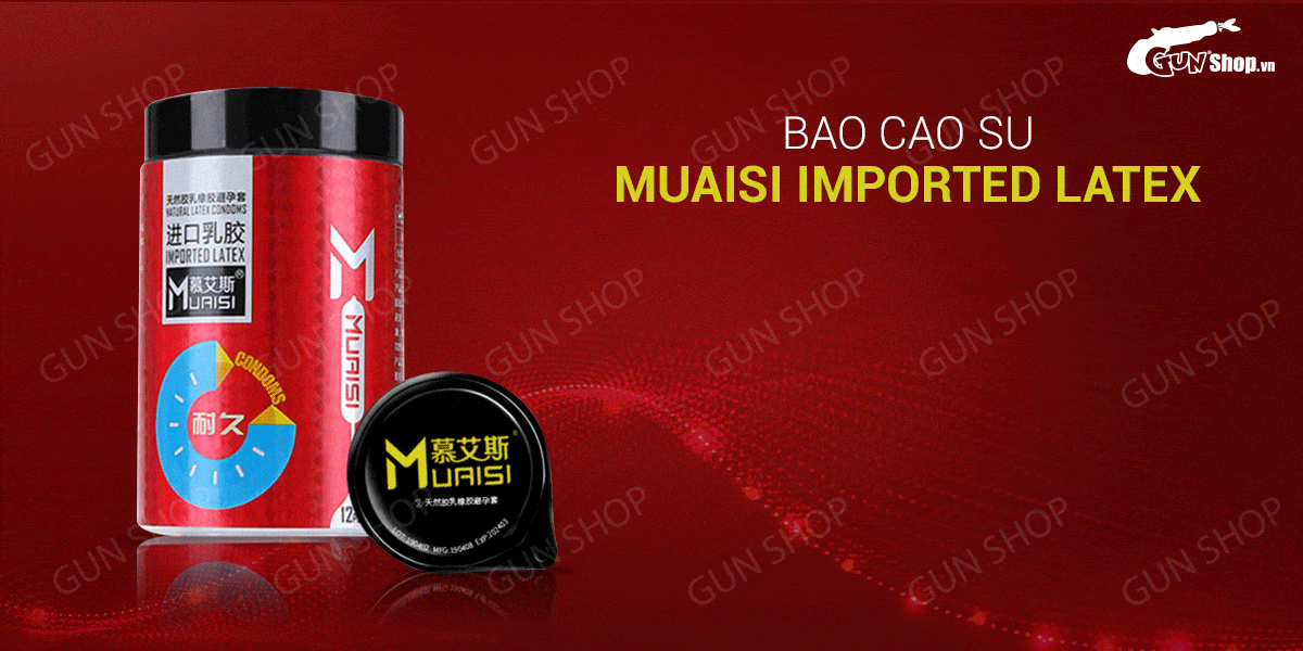 Bao cao su Muaisi Latex đỏ nhập khẩu Hộp 12 kéo dài cực tốt