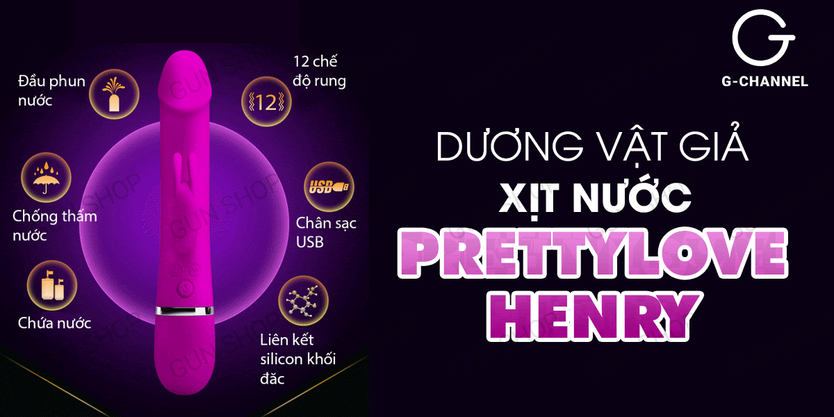 Dương vật giả rung mạnh sạc điện 12 chế độ xịt nước - Pretty Love