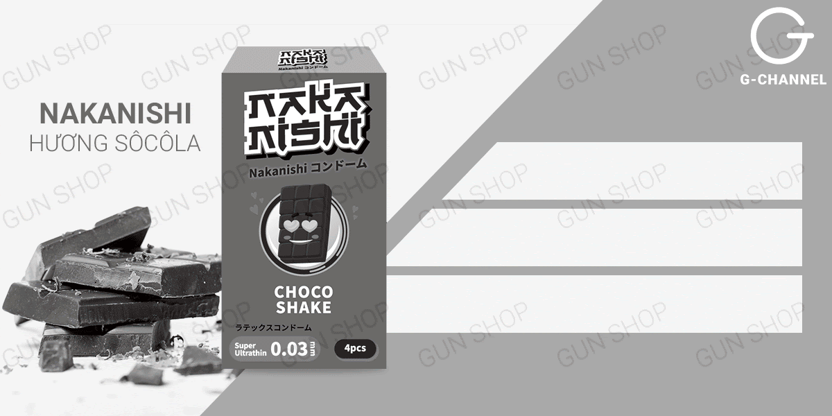 Bao cao su siêu mỏng Nakanishi 0.03mm hương socola 4 cái