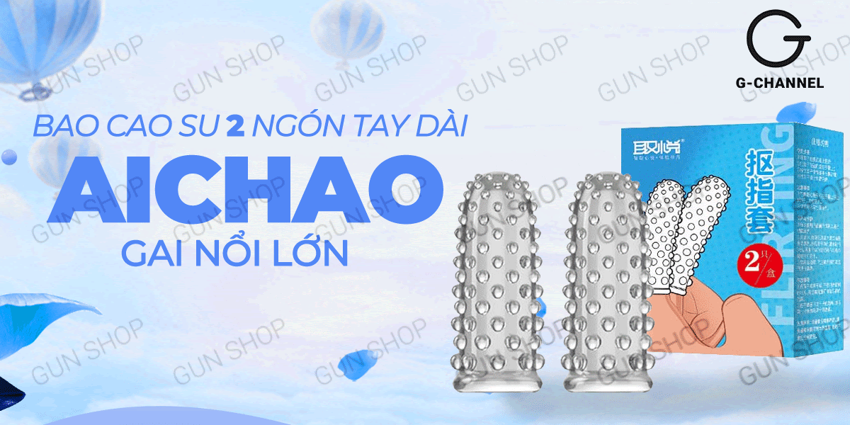 Bao cao su 2 ngón tay Aichao - Gai nổi lớn kích thích - Hộp 2 cái