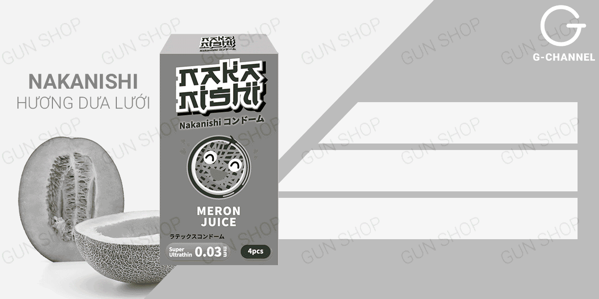 Bao Cao Su Nakanishi Siêu Mỏng 0.03mm Hương Dưa Lưới Hộp 4 Cái