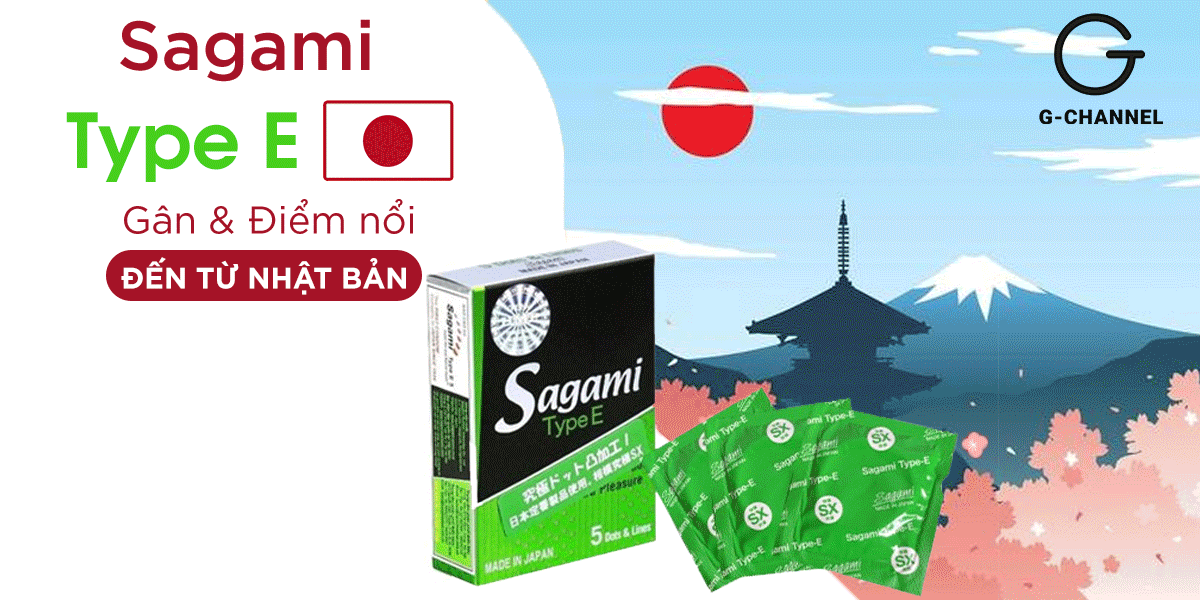 Bảng giá Bao cao su Sagami Type E - Gân và điểm nổi - Hộp 5 cái  giá tốt