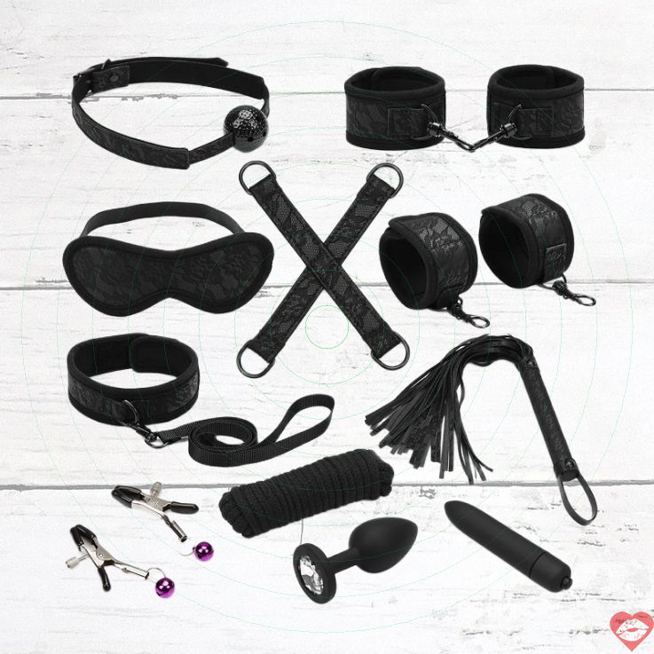 Liebe Seele BDSM Lace Kit 11pc Đen Quyến Rũ