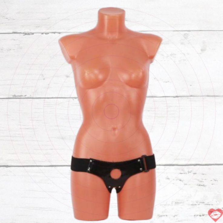 BDSM Arsenal Quần Đai Strapon Da Láng Bóng Đen