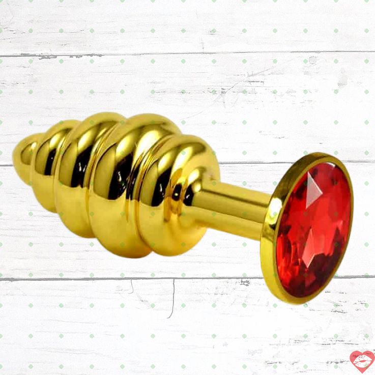 Butt Plug LoveToys Ribbed Vàng Kristal Đỏ