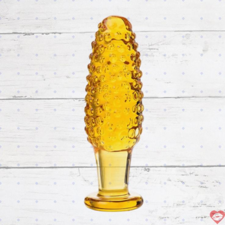 Plug hậu môn Sexus Glass vàng gợn sóng 4cm sang trọng