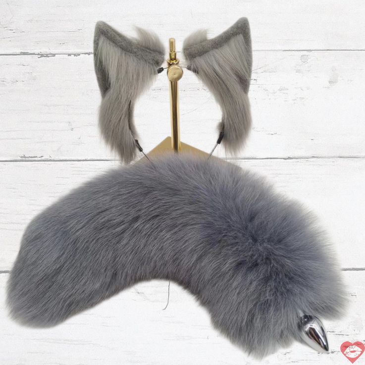 Fox Tail Butt Plug Metal Lông Xám Cosplay Quyến Rũ