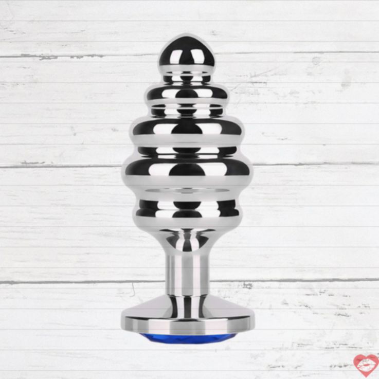 Butt Plug Thép Khảm Đá Ribbed Siêu Đẹp