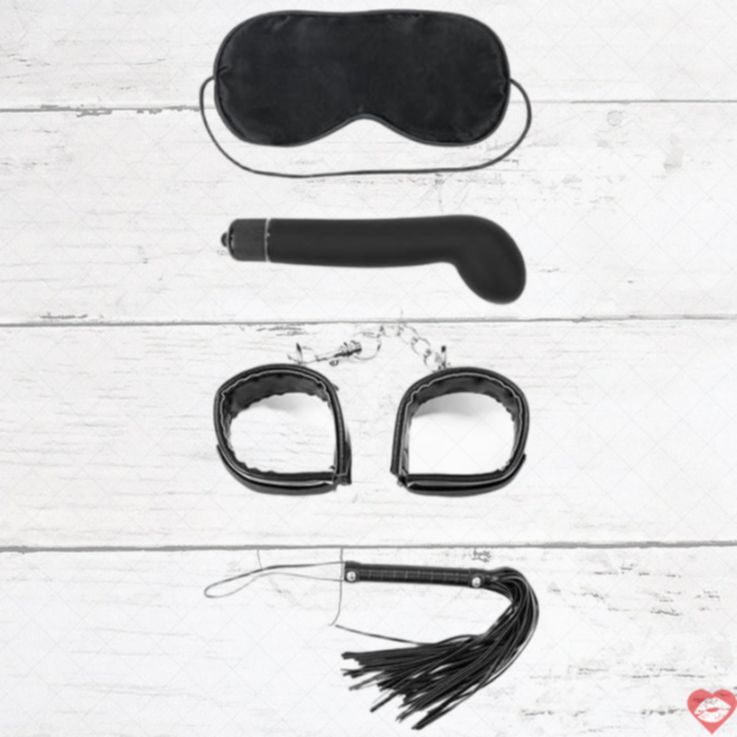 LoveToy Deluxe BDSM Kit 4 Món Đen Vibrator Còng Tay