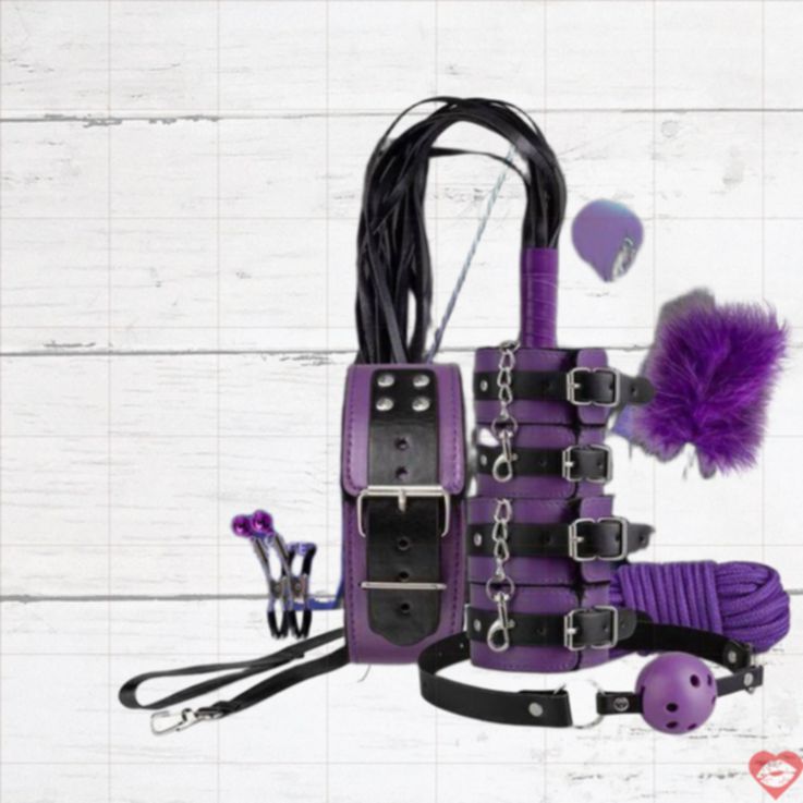 BDSM Set Secret Chest Tím 9 Món Da Giả Nóng Bỏng