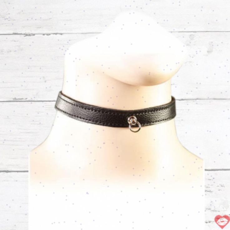 Vòng Cổ Da Mỏng Dính Velcro Đen Tinh Tế BDSM