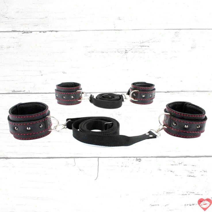 BDSM Arsenal Bộ Cố Định Giường Da Gai Đen 220cm