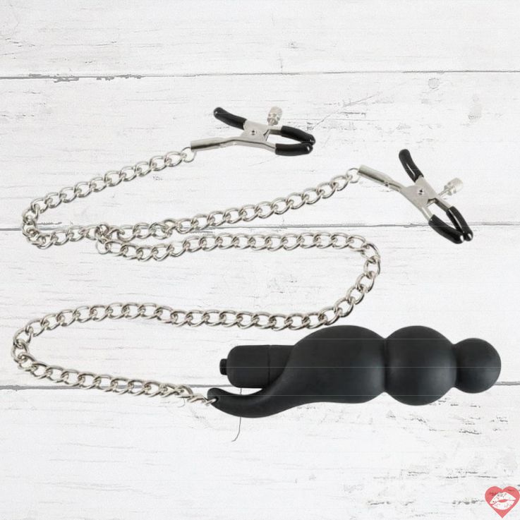 ORION Nipple Clips Vibe Chain Bạc Đen Rung Sướng Ngực