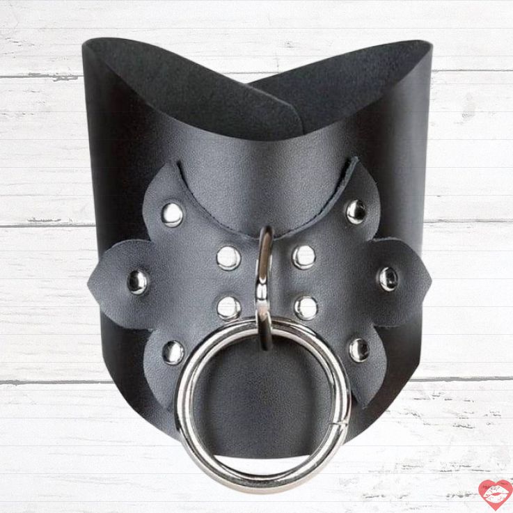 Oải Lux Fetish rộng đen da vòng xích BDSM