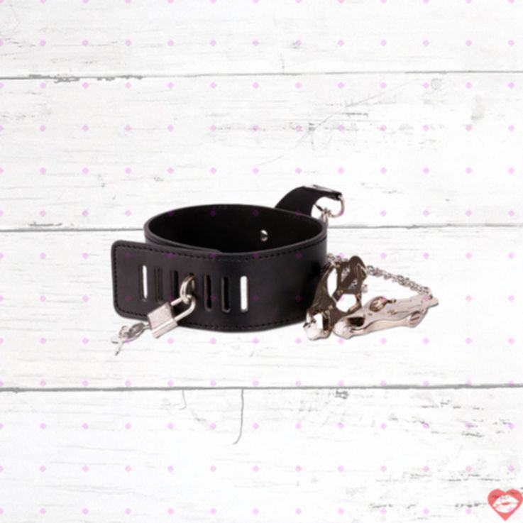 BDSM Vòng Cổ Kẹp Vú Xích Chủ Nô Leather
