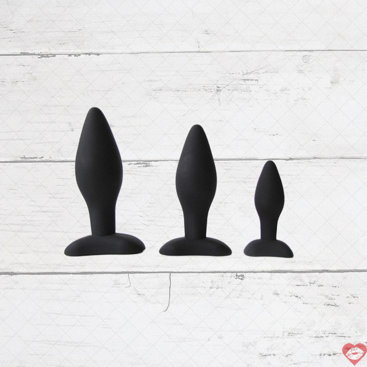 Black Silicone Anal Plug Set 3 Miếng Tiến Triển