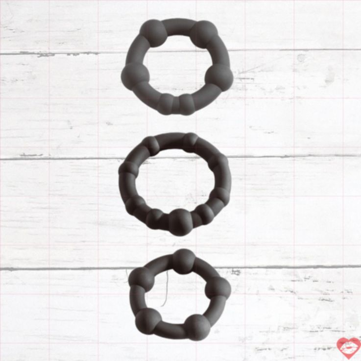 Malesation Pearl Cock Ring Set Đen Silicone Giữ Cứng Đa Kích Cỡ