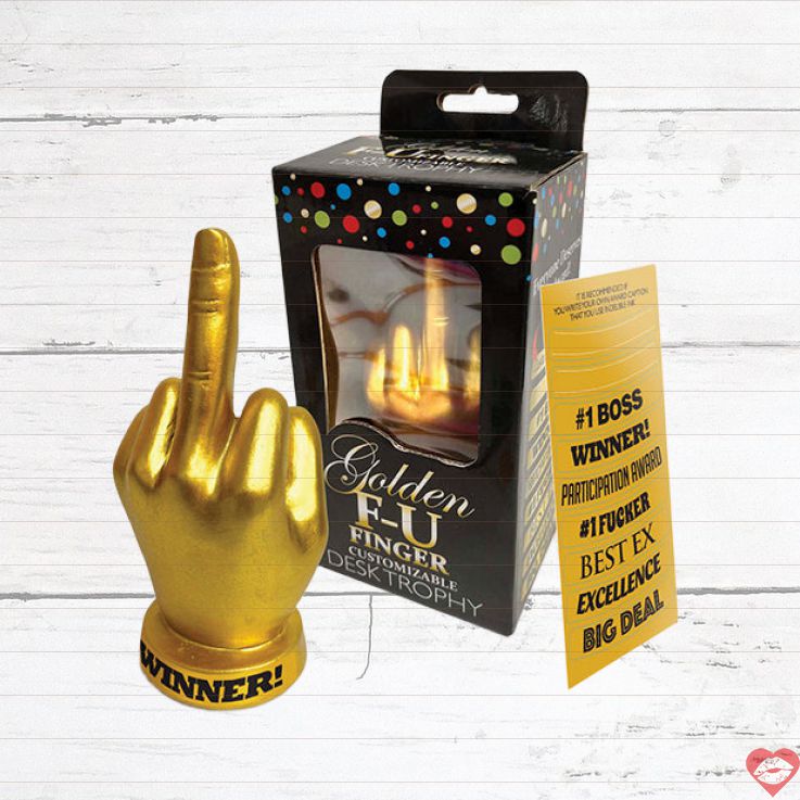 Golden F-U finger trophy 15cm cúp troll 