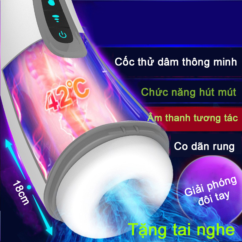 Máy thủ dâm cao cấp âm đạo giả rung mút co bóp toả nhiệt
