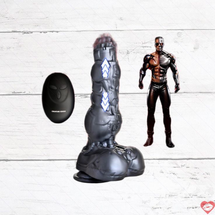 Cyborg Cock Dildo Đẩy Rung Silicon 19cm Quái Vật