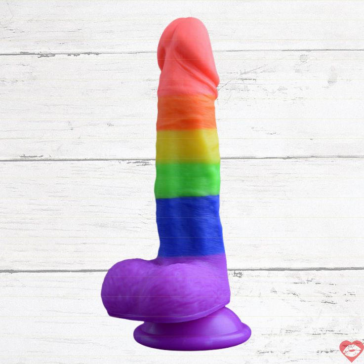 Rainbow Dildo Pổng Đít Hút 15cm Siêu Đa Sắc