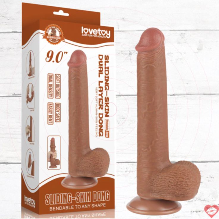 Dildo 9 Inch Da Trượt Đôi Bóng Thật Mật Độ Cao